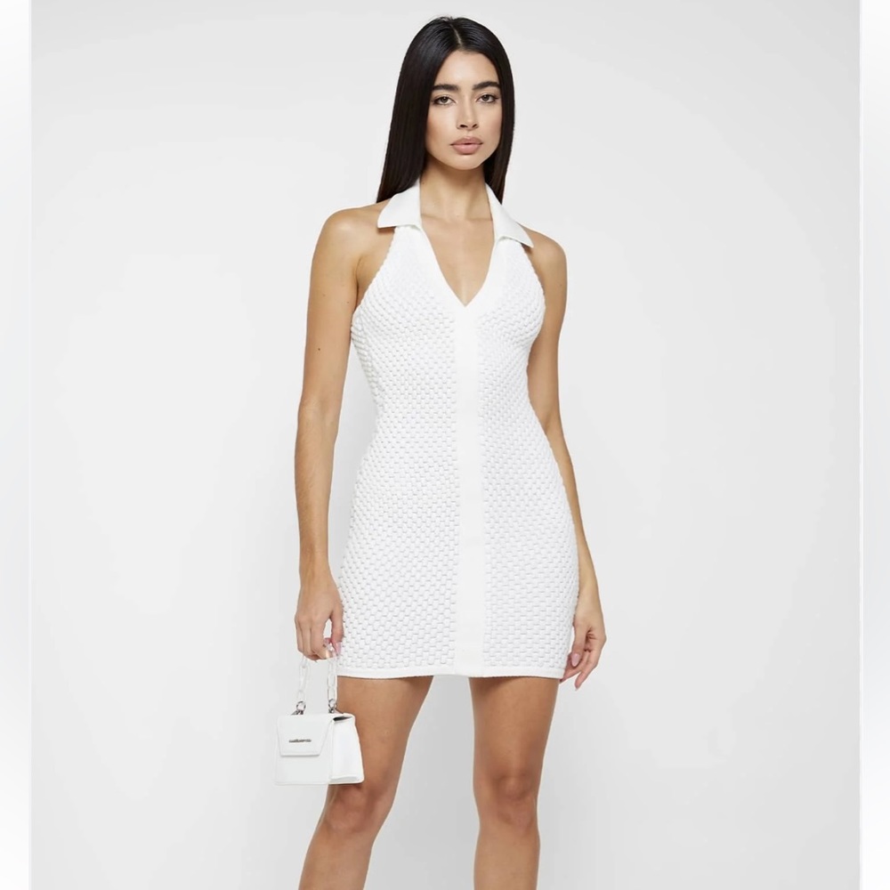 Manière De Voir - Bubble Knit White Polo Dress